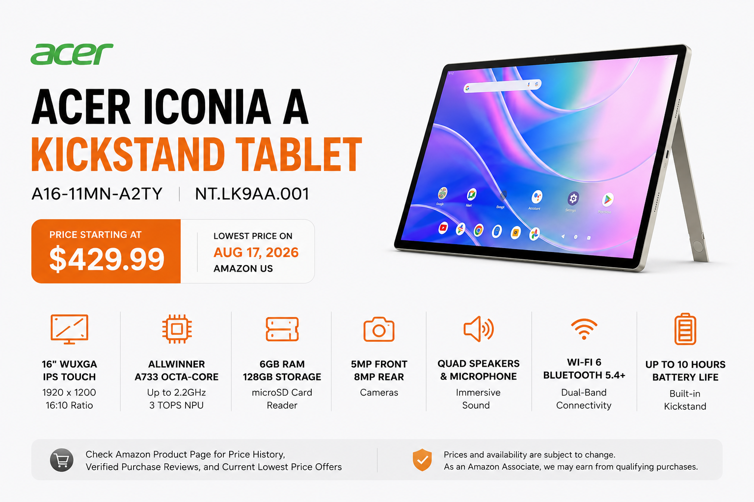 Acer Iconia A A16-11MN-A2TY Kickstand Tablet Launched in the US [ 16″ WUXGA IPS Touch ]